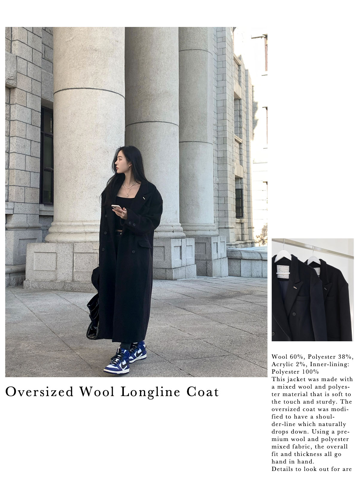 Oversized fit wool coat in BLACK