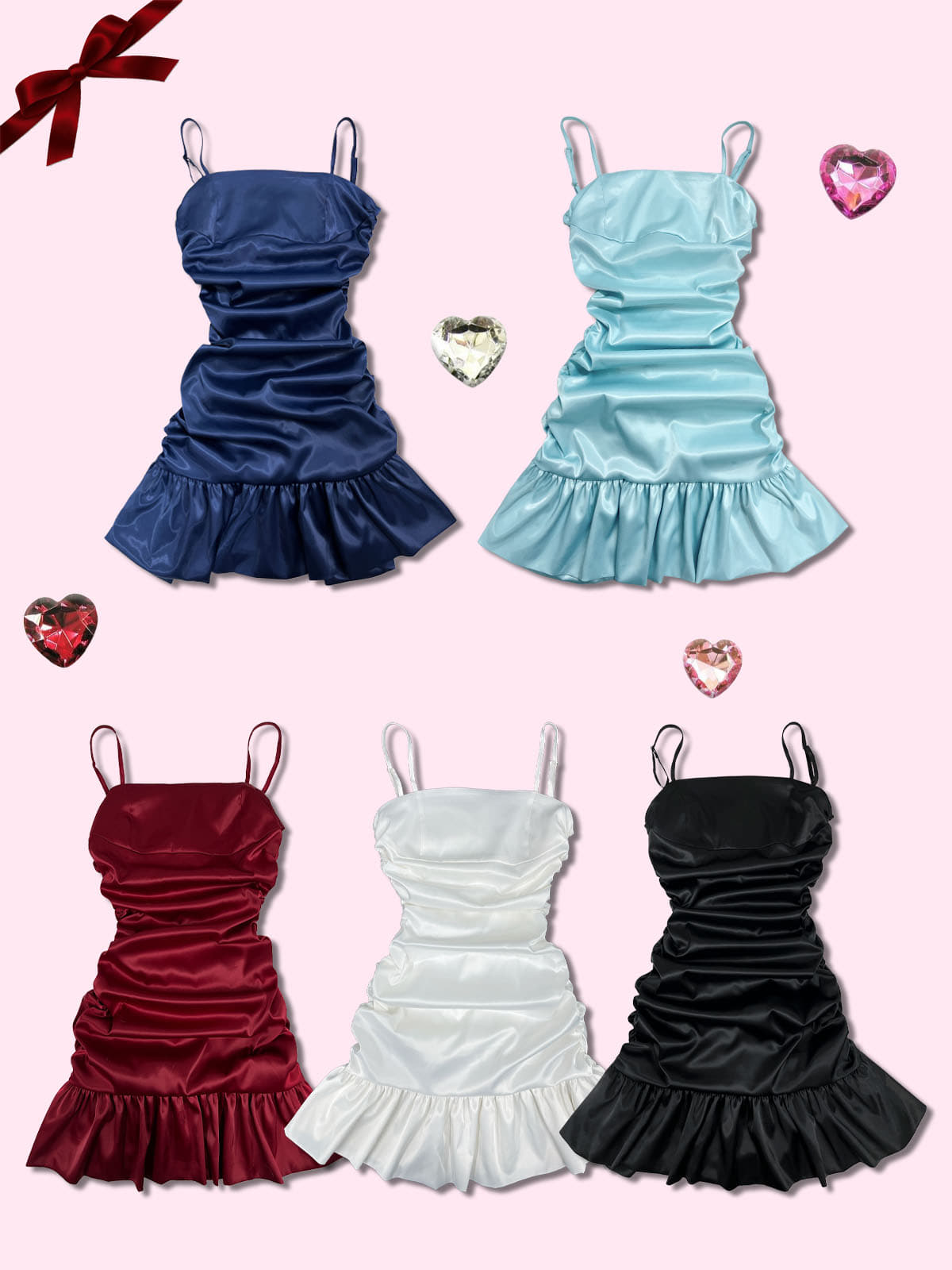 Satin Shirring Mini Dress