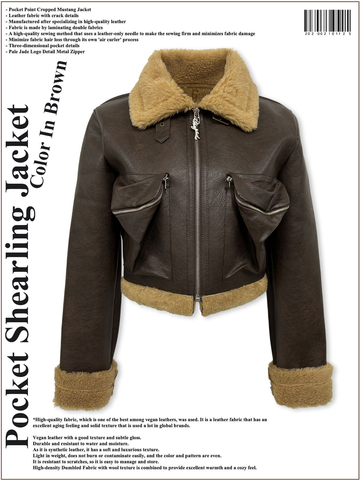 Pocket Shearling Jacket in Brown