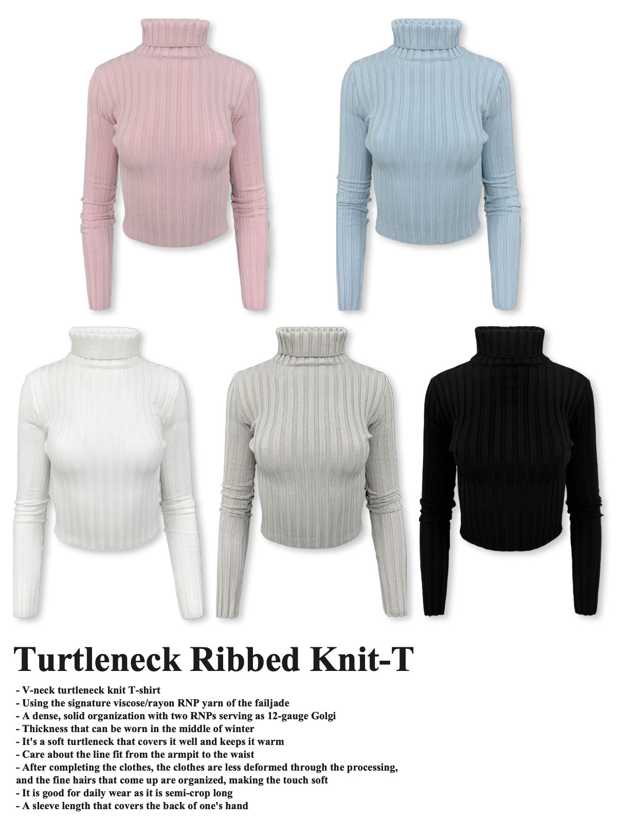 Turtleneck Ribbed Knit-T