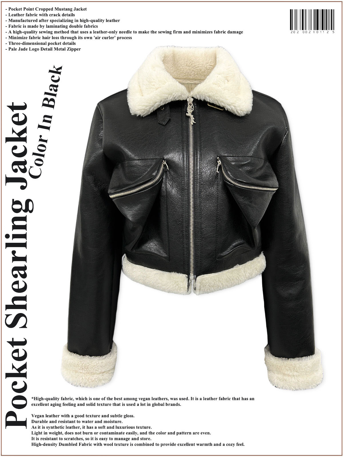Pocket Shearling Jacket in Black