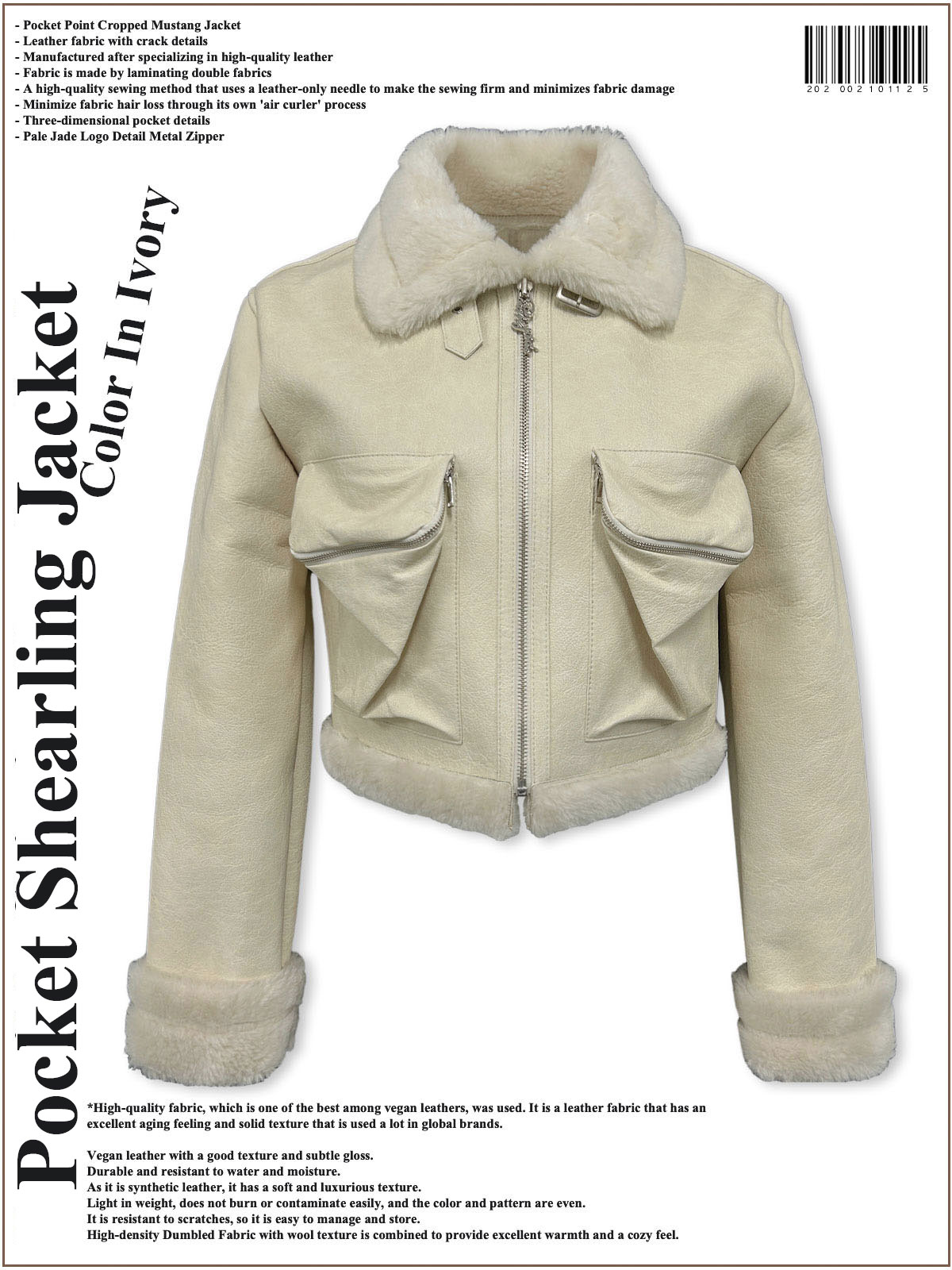 Pocket Shearling Jacket in Ivory